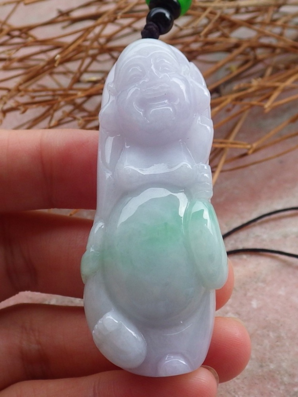 Certified Hand Carved Natural Burma A Jade jadeite Buddha God Pendant Necklace